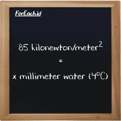 Example kilonewton/meter<sup>2</sup> to millimeter water (4<sup>o</sup>C) conversion (85 kN/m<sup>2</sup> to mmH2O)